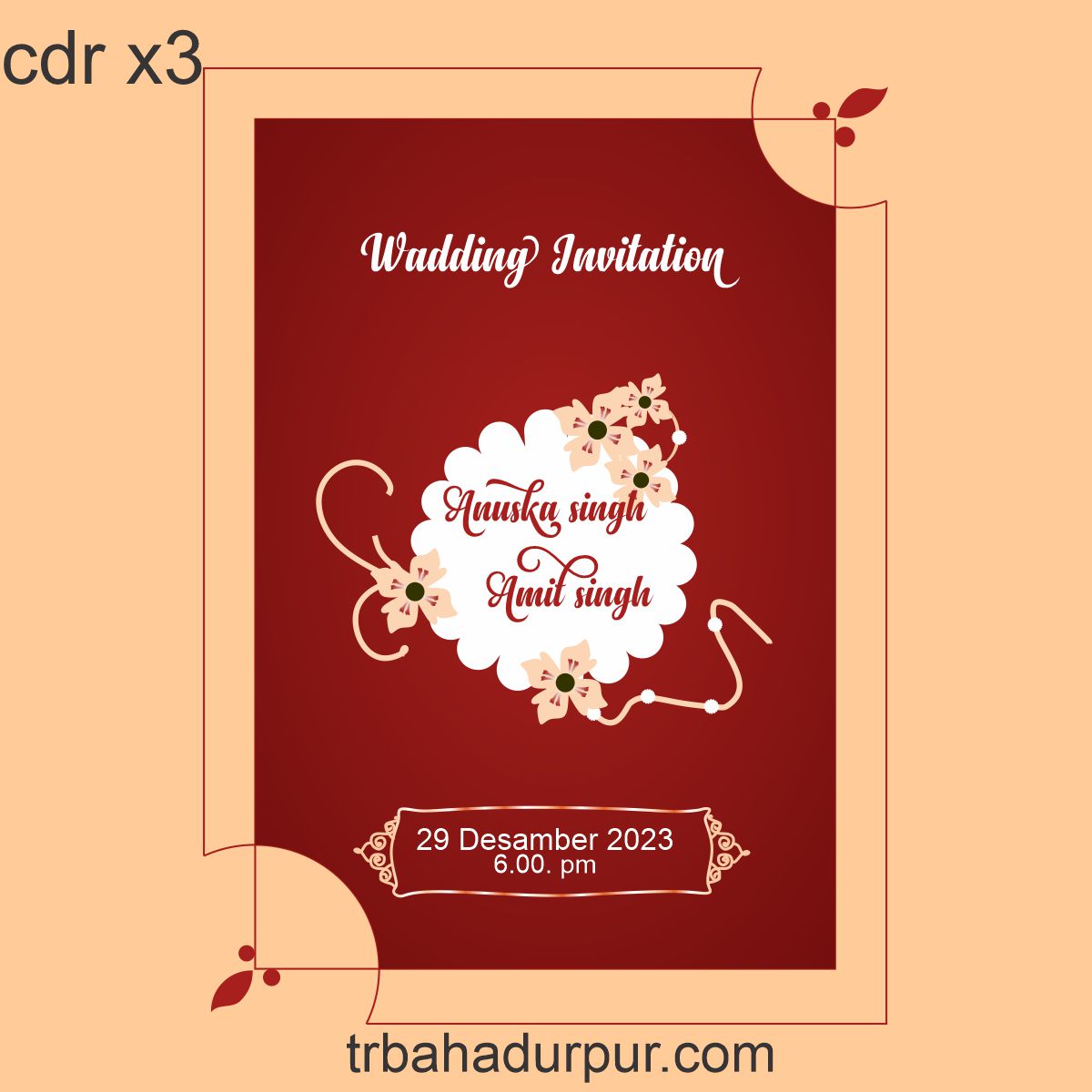 red and pink wedding invitation card
