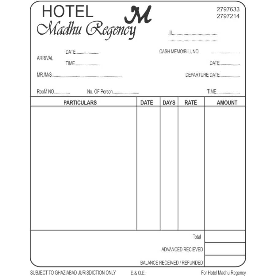 Hotel bill books (hotel bill format)