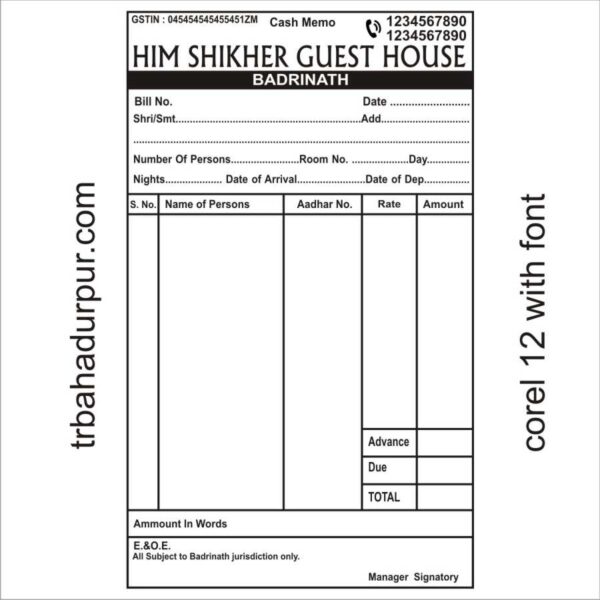 GUEST HOUSE BILL BOOK GEST GOUSE (hotel bill format)