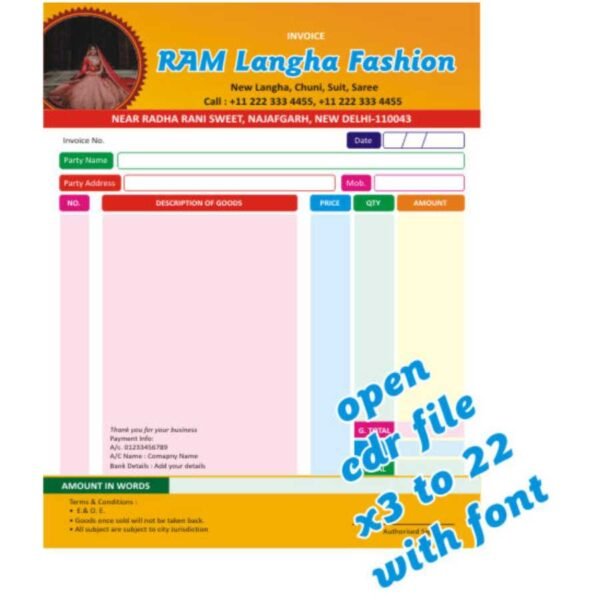 RAM Langha Fashion. bill books