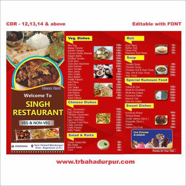 Menu Card Restaurant Veg Non Veg 
