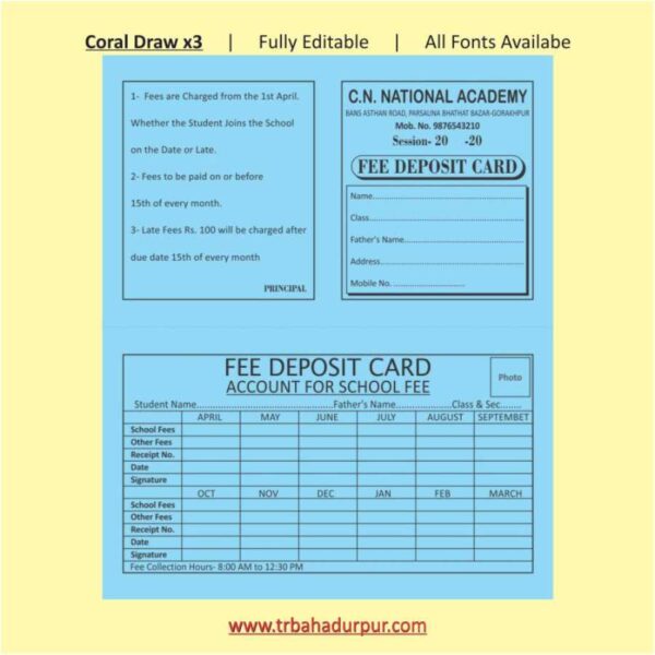 School Fee Deposit Card Design CDR file