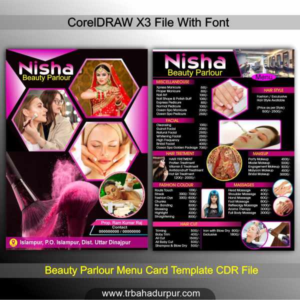 Beauty Parlour Menu Card Template CDR File
