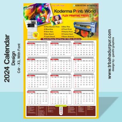 new year calendar 2024 cdr - X3, with font