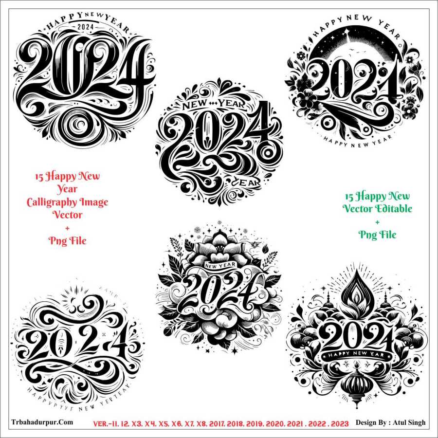 Happy New Year 2024 Calligraphy Style Vector And Png File Cdr File TR