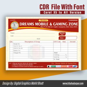 Multicolour Mobile Shop Tax Invoice Bill Book Design CDR File