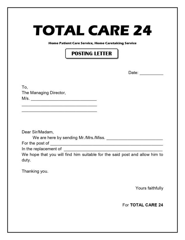 POSTING ORDER CUM POSTING LETTER FOR TOTAL CARE 24 DOC FILE WITH FONTS