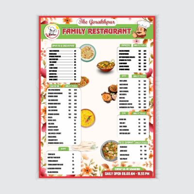 Faimly restaurant menu card new design cdr file