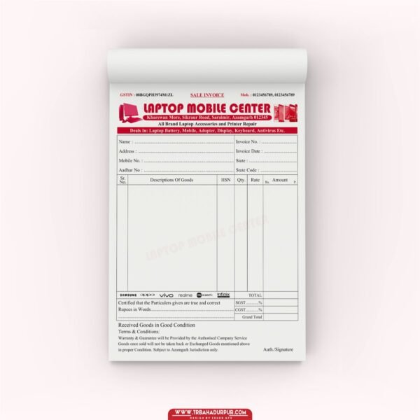 Laptop Mobile Center Shop Invoice Book Design Cdr File