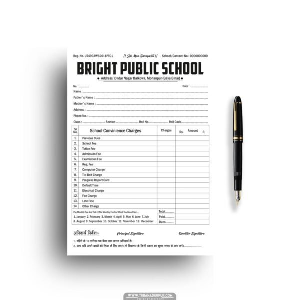 Bright Public School Fee Bill Receipt Design Cdr File