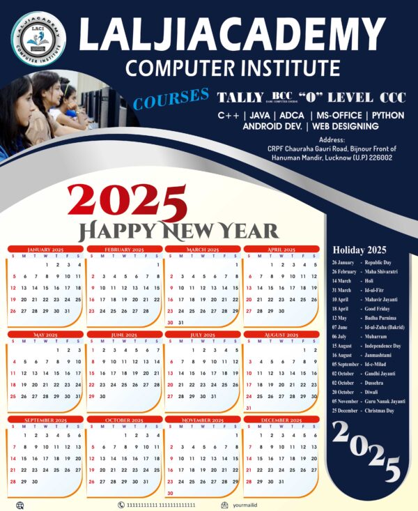 computer institute 2025 calendar design CDR File - Image 2