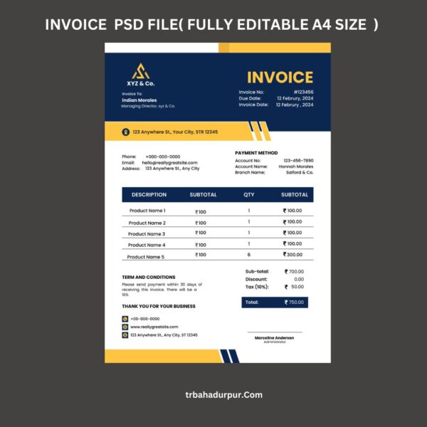 Invoice PSD file fully editable