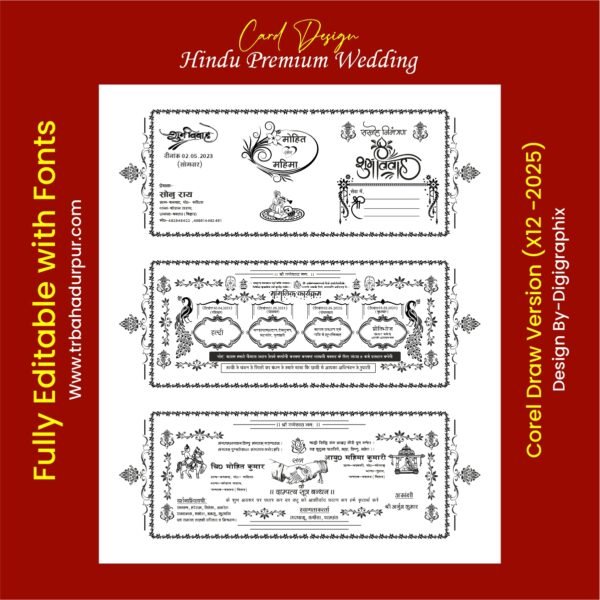 Hindu Premium Wedding card Design With Fonts CDR 4in1 - Image 2