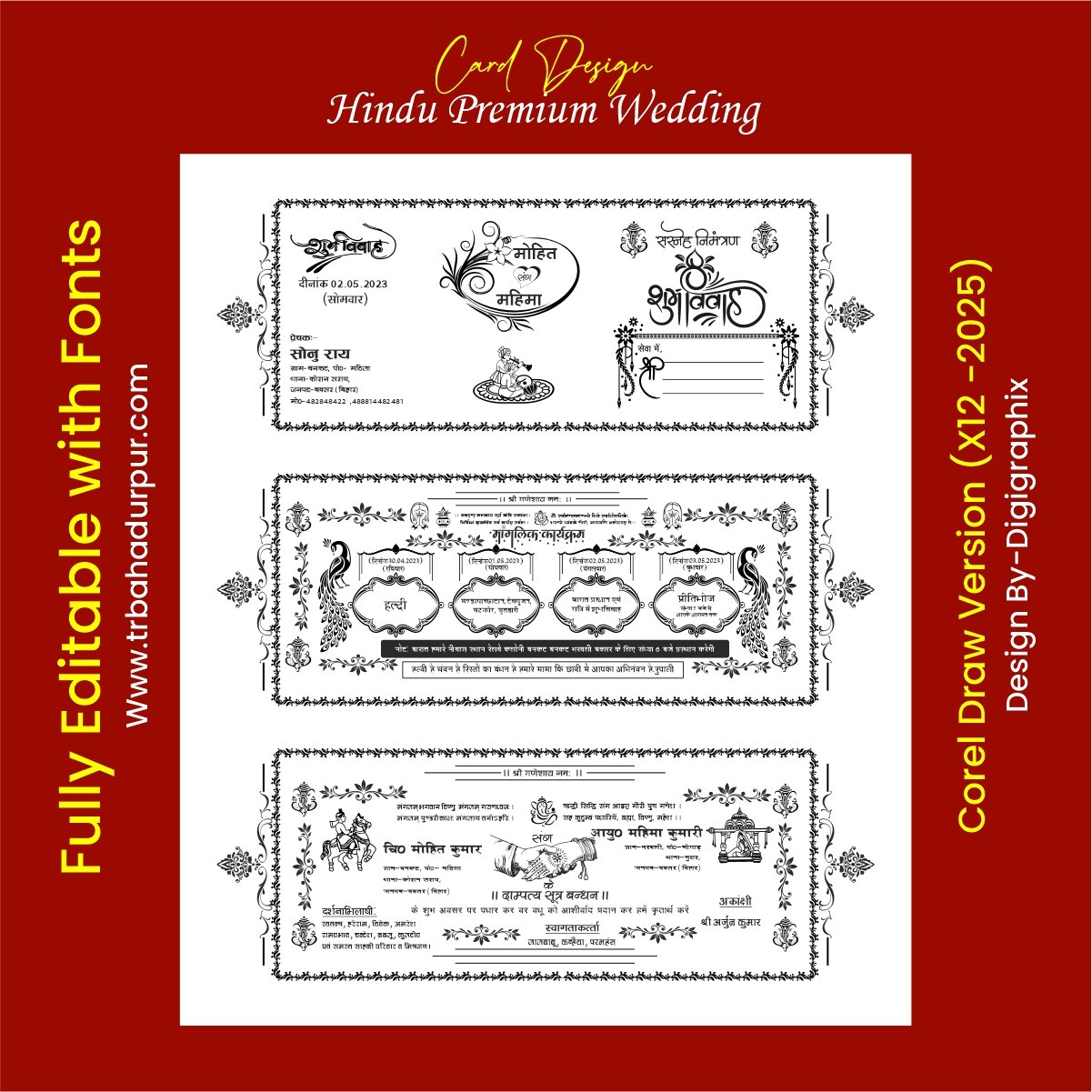 Hindu Premium Wedding card Design With Fonts CDR 4in1 - Image 2