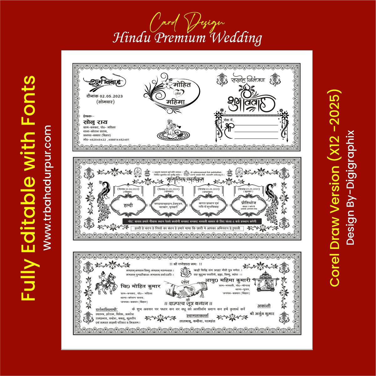 Hindu Premium Wedding card Design With Fonts CDR 4in1 - Image 4