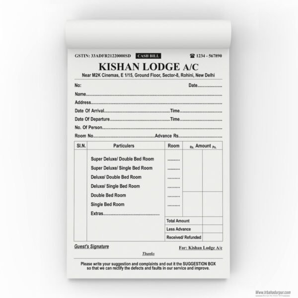 KISHAN LODGE A/C / HOTEL INVOICE BILL BOOK